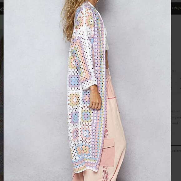 POL Boho Paset Colors Crochet Duster Cardigan Multicolored Granny Sweater - Picture 2 of 2